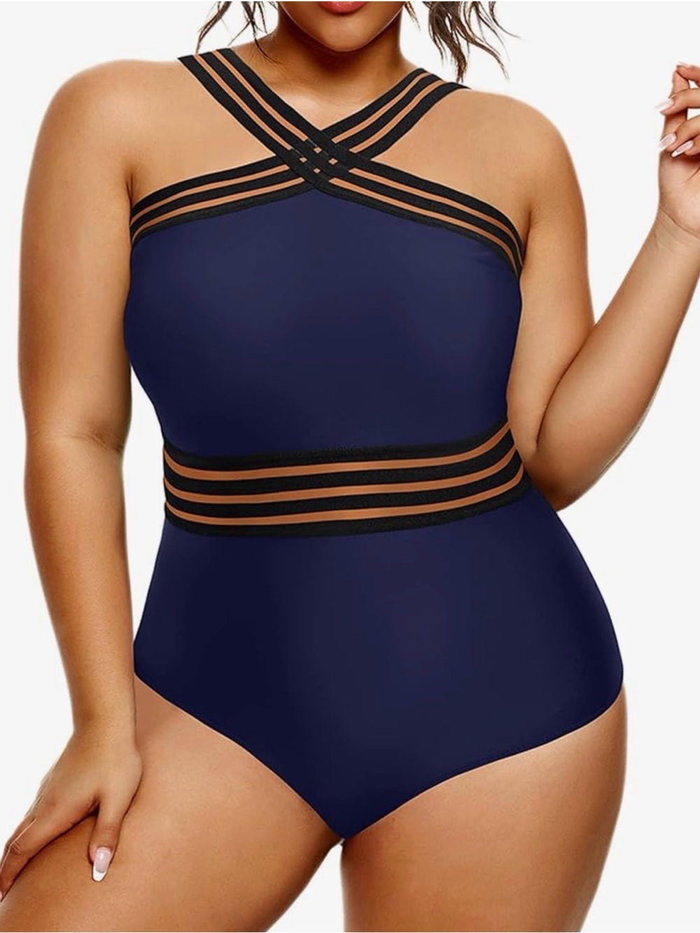 Navy Mesh Detail One-Piece Swimsuit | Size 18W